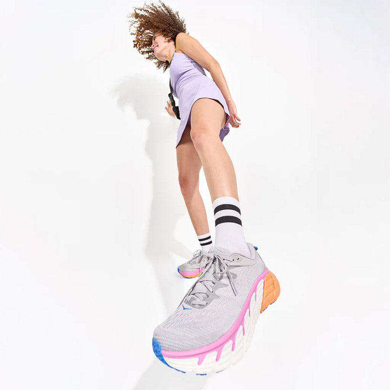 Feetures ELITE LIGHT CUSHION MINI CREW - White High Top Stripe フィーチャーズ クルー丈 ランニングソックス ホワイト ハイトップ ストライプ