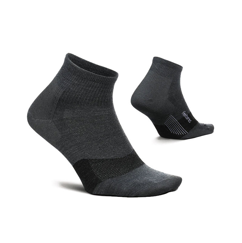 Feetures MERINO 10 MAX CUSHION QUARTER - Gray フィーチャーズ ショート丈 ランニングソックス グレー