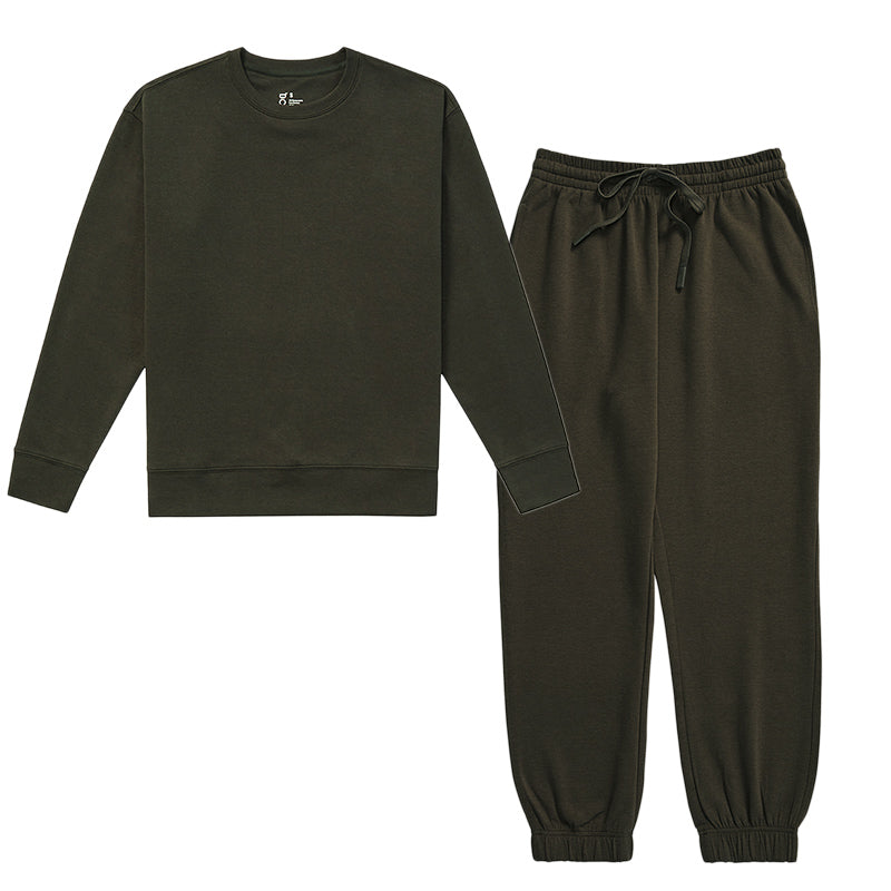 ユニセックス クルーネックセーター＆カフスウェットパンツセット
