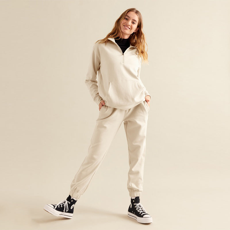 ユニセックス クウォータージップセーター＆カフスウェットパンツセット