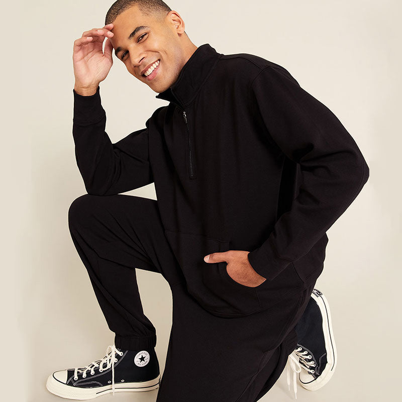 ユニセックス クウォータージップセーター＆カフスウェットパンツセット