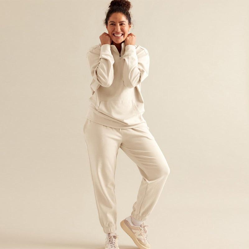 ユニセックス クウォータージップセーター＆カフスウェットパンツセット