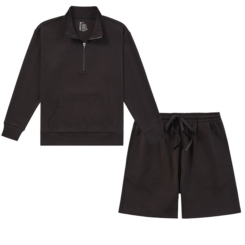 ユニセックス クウォータージップセーター＆スウェットショートセット