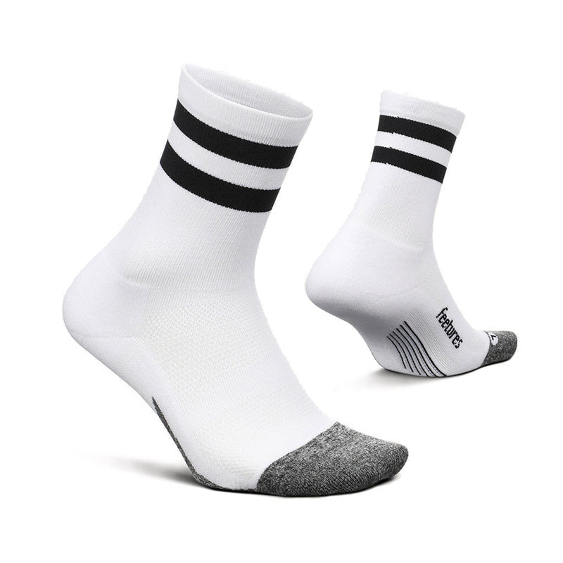 Feetures ELITE LIGHT CUSHION MINI CREW - White High Top Stripe フィーチャーズ クルー丈 ランニングソックス ホワイト ハイトップ ストライプ
