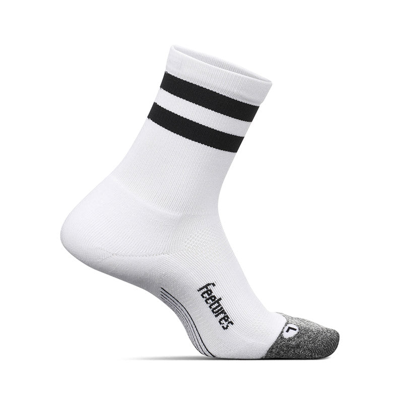 Feetures ELITE LIGHT CUSHION MINI CREW - White High Top Stripe フィーチャーズ クルー丈 ランニングソックス ホワイト ハイトップ ストライプ